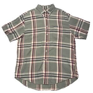 Vintage Chaps Ralph Lauren Shirt Men L Cotton Plaid Button Up Green Tan Red